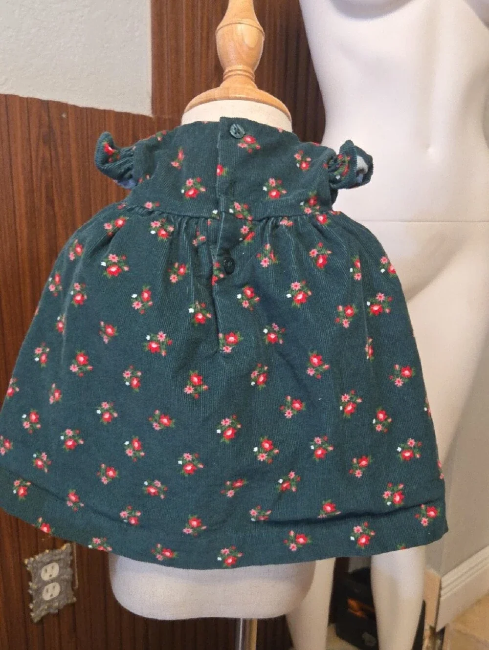 Carter's Green Floral Corduroy Ruffle Dress